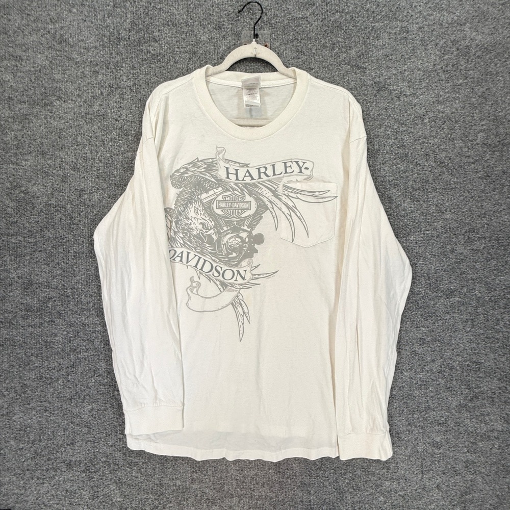 Harley Davidson Shirt Mens XL White Eagle Graphic Biker Long Sleeve Tshirt Y2K